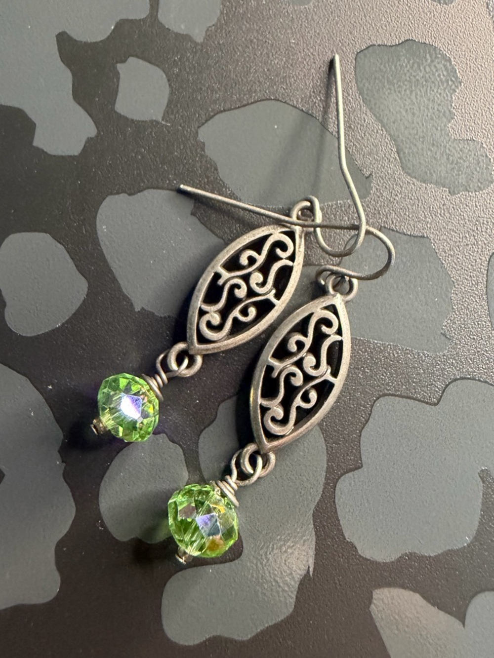Peridot Green Crystal Filigree Drop  Earrings